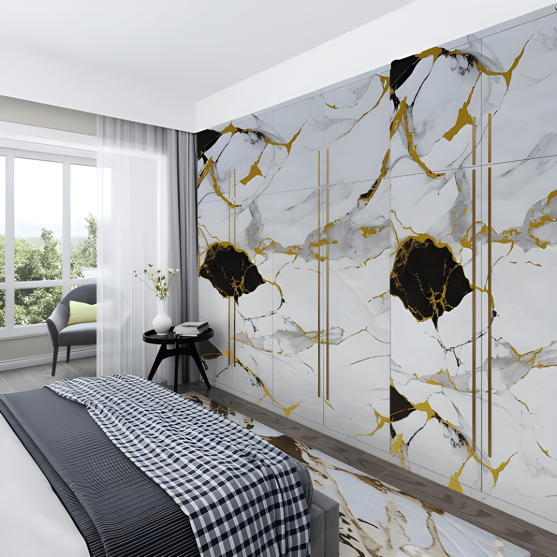 Black & Gold Blocks Marble Sticker (6.5 Feet X 2 Feet) - Macmlone