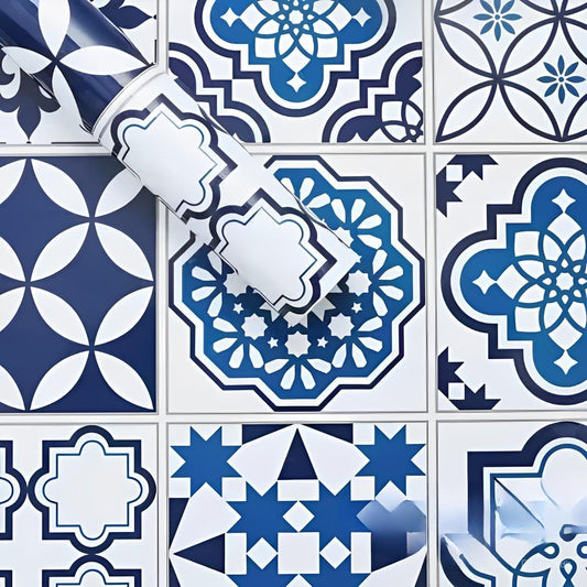 Blue Floral Marble Wallpaper Stickers - Macmlone