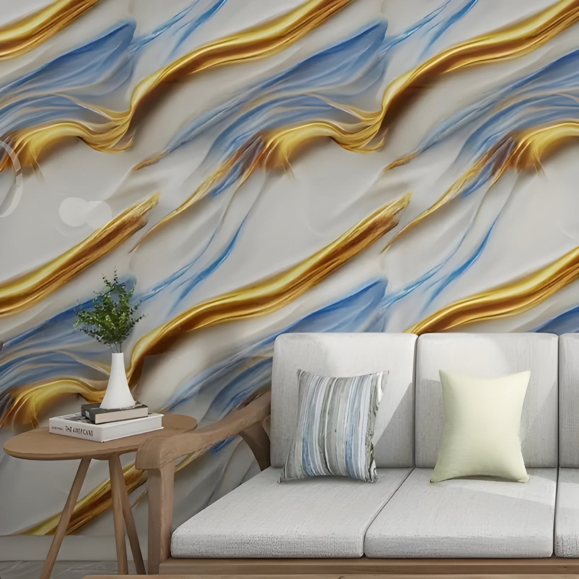 Golden and Blue Marble Wallpaper Stickers - Macmlone
